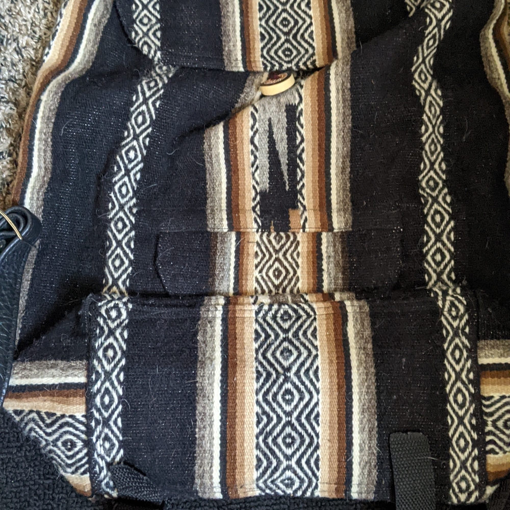 Women's Black and Brown Patterned Backpack